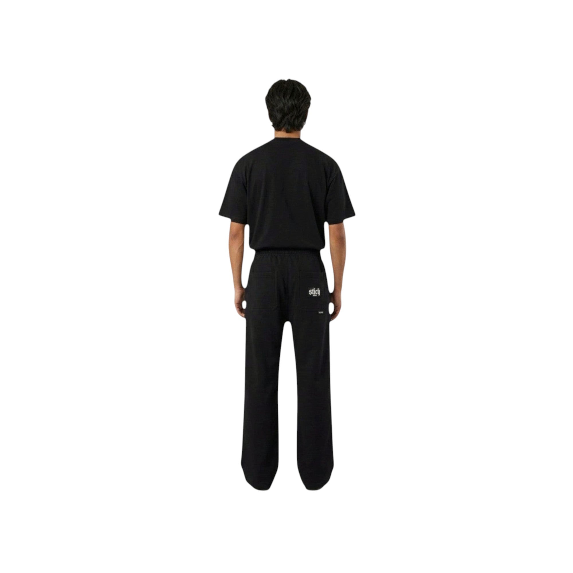 Stich Usa black heavyweight wide-leg sweatpants made of 100% cotton with an elastic waistband and drawstring.